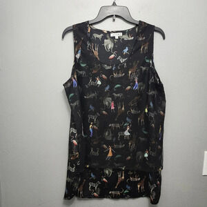 Adore women's sleeveless tunic top size large black novelty prints anima…